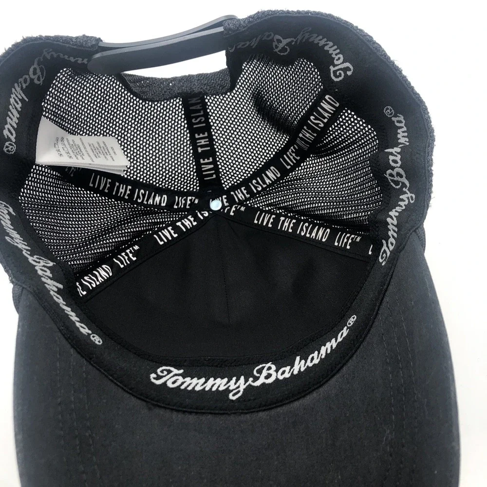 NWT Tommy Bahama‎ Golf Cap Snap Back Adjustable Black Vented Golfing Front Patch